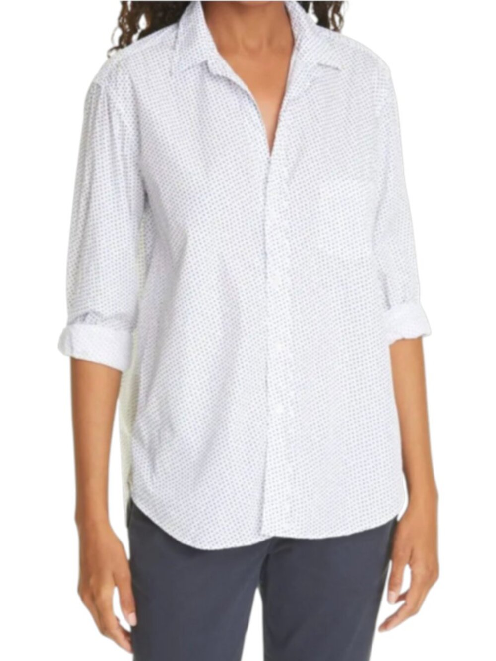 Frank & Eileen Joedy Mini Hearts Button Down Shirt Womens Medium White Black Top